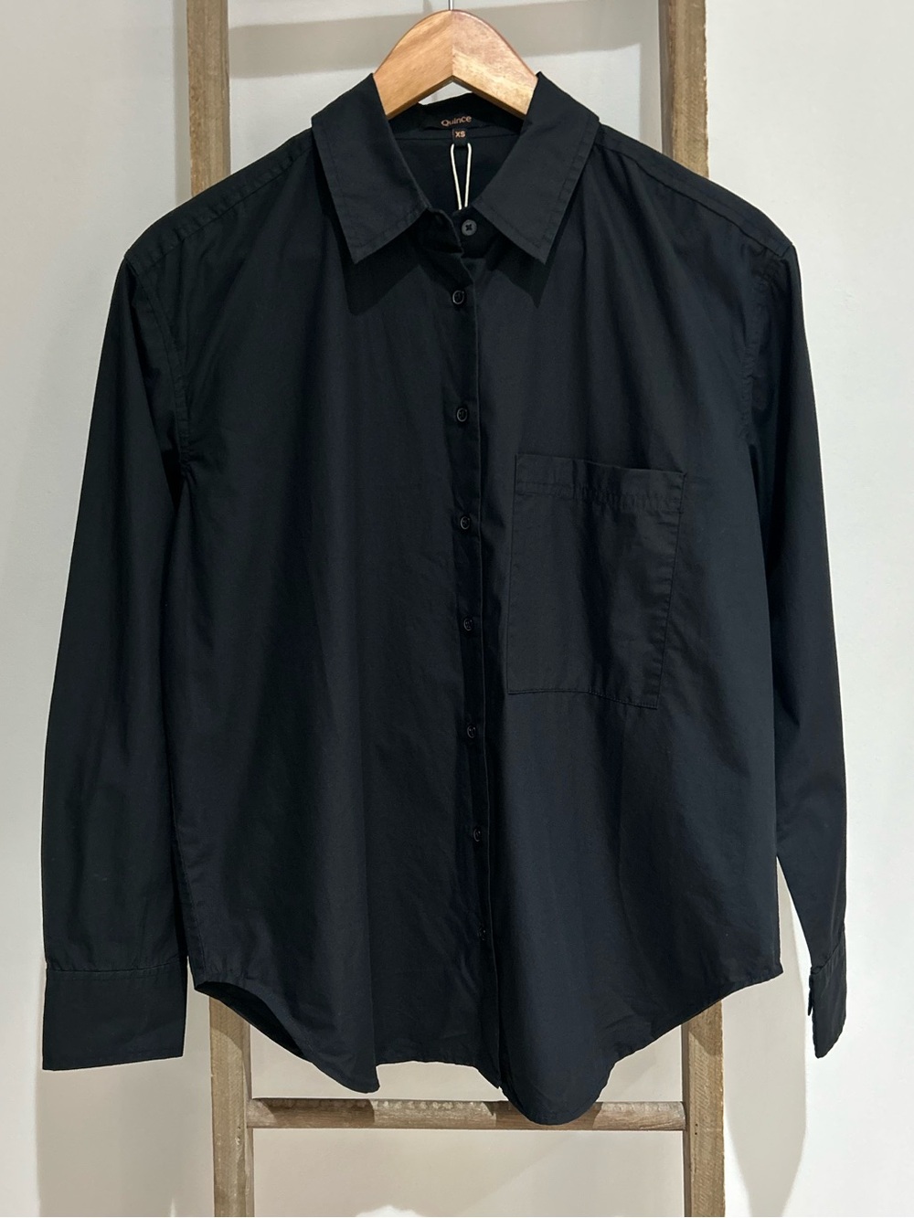 Quince Organic Cotton Poplin Button-Up Boyfriend Shirt Black Women’s Size XS NWT
